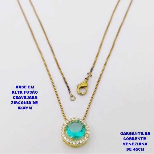 GARGANTILHA NO BRUTO PRONTO PARA O BANHO /COM CORRENTE VENEZIANA DE 45CM COM FECHO LAGOSTA / BASE EM ALTA FUSÃO CREVEJADA / ZIRCONIA DE 8X8MM / PESO 3.1GR - BRU28117