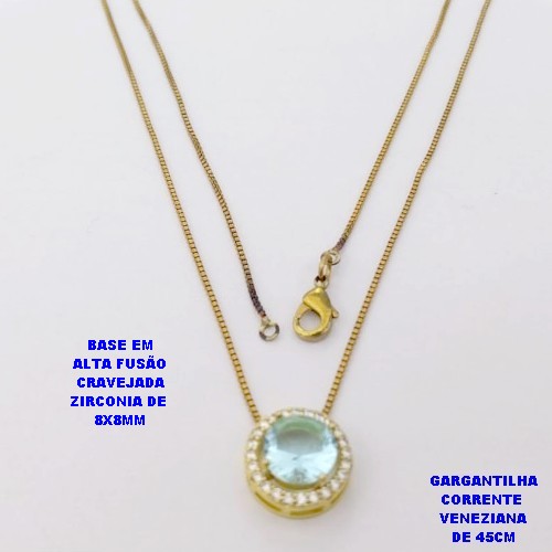 GARGANTILHA NO BRUTO PRONTO PARA O BANHO /COM CORRENTE VENEZIANA DE 45CM COM FECHO LAGOSTA / BASE EM ALTA FUSÃO CREVEJADA / ZIRCONIA DE 8X8MM / PESO 3.1GR - BRU28118
