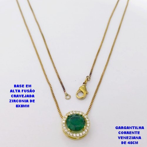 GARGANTILHA NO BRUTO PRONTO PARA O BANHO /COM CORRENTE VENEZIANA DE 45CM COM FECHO LAGOSTA / BASE EM ALTA FUSÃO CREVEJADA / ZIRCONIA DE 8X8MM / PESO 3.1GR - BRU28120