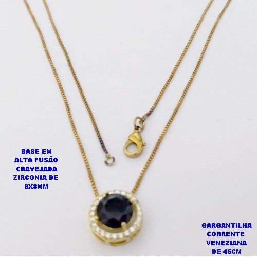GARGANTILHA NO BRUTO PRONTO PARA O BANHO /COM CORRENTE VENEZIANA DE 45CM COM FECHO LAGOSTA / BASE EM ALTA FUSÃO CREVEJADA / ZIRCONIA DE 8X8MM / PESO 3.1GR - BRU28121