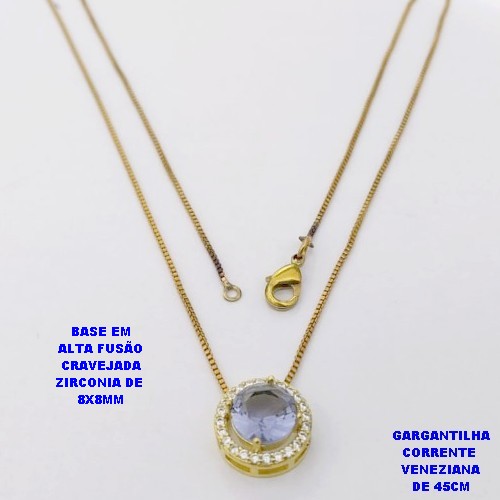 GARGANTILHA NO BRUTO PRONTO PARA O BANHO /COM CORRENTE VENEZIANA DE 45CM COM FECHO LAGOSTA / BASE EM ALTA FUSÃO CREVEJADA / ZIRCONIA DE 8X8MM / PESO 3.1GR - BRU28123