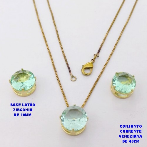 CONJUNTO NO BRUTO PRONTO PARA O BANHO(pote) COM CORRENTE VENEZIANA DE 45CM / PINGENTE E BRINCO COM BASE EM LATÃO E PEDRA ZIRCONIA DE 10X10MM / PESO 4.9GR - BRU28136