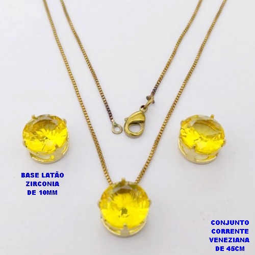 CONJUNTO NO BRUTO PRONTO PARA O BANHO(pote) COM CORRENTE VENEZIANA DE 45CM / PINGENTE E BRINCO COM BASE EM LATÃO E PEDRA ZIRCONIA DE 10X10MM / PESO 4.9GR - BRU28137