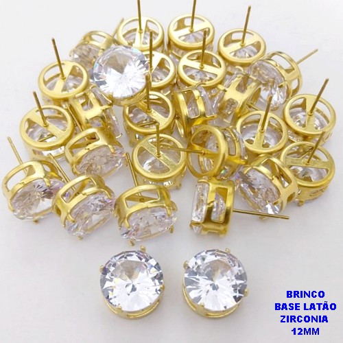 BRINCO NO BRUTO PRONTO PARA O BANHO(pote) BRINCO DE ZIRCONIA COM BASE DE PINO EM LATÃO " 12X12MM " / PESO 4.3GR - BRU28142