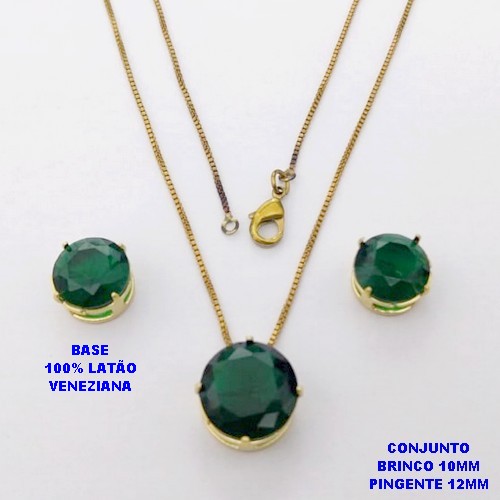 CONJUNTO NO BRUTO PRONTO PARA O BANHO(pote) COM CORRENTE VENEZIANA DE 45CM / PINGENTE DE 12X12MM E BRINCO 10X10MM COM BASE EM LATÃO E PEDRA ZIRCONIA / PESO 5.5GR - BRU28143