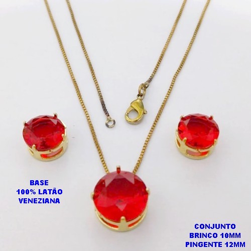 CONJUNTO NO BRUTO PRONTO PARA O BANHO / COM CORRENTE VENEZIANA DE 45CM / PINGENTE DE 12X12MM E BRINCO 10X10MM COM BASE EM LATÃO E PEDRA ZIRCONIA / PESO 5.5GR - BRU28152