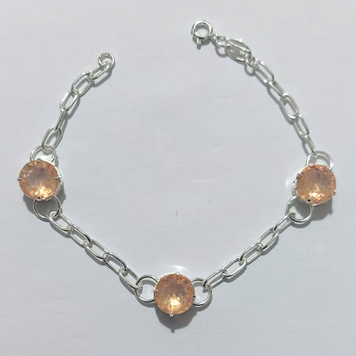 PULSEIRA FOLHEADA A PRATA COM 50 MILÉSIMOS + VERNIZ DIAMOND - PULSEIRA 19CM COM ZIRCÔNIAS SALMÃO 10MM - PRA1285