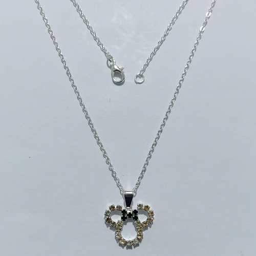 GARGANTILHA FOLHEADA A PRATA COM 50 MILÉSIMOS + VERNIZ DIAMOND - GARGANTILHA CORRENTE 45CM E PINGENTE COM MICROS ZIRCÔNIAS 20MM - PRA1289