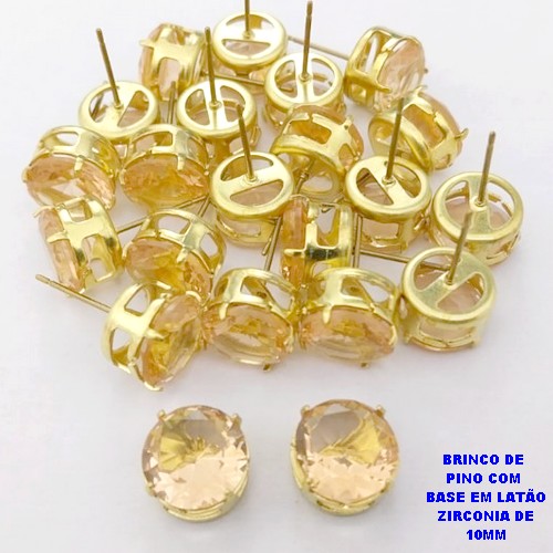 BRINCO NO BRUTO PRONTO PARA O BANHO(pote) BRINCO DE ZIRCONIA COM BASE DE PINO EM LATÃO " 10X10MM " / PESO 2.3GR - BRU28157