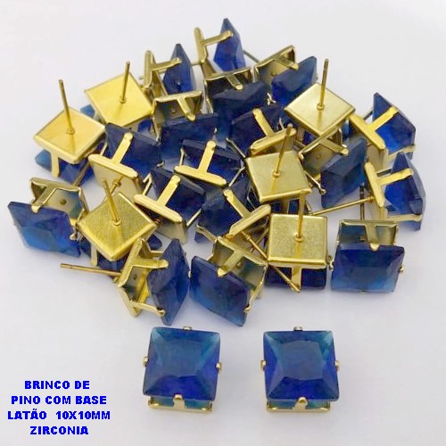 BRINCO NO BRUTO PRONTO PARA O BANHO(POTE) BRINCO BASE EM LATÃO E ZIRCONIA QUADRADA " 10X10MM " / PESO 2.4GR - BRU28193