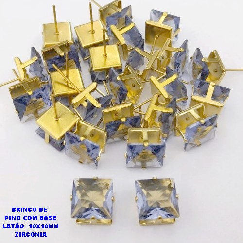 BRINCO NO BRUTO PRONTO PARA O BANHO(POTE) BRINCO BASE EM LATÃO E ZIRCONIA QUADRADA " 10X10MM " / PESO 2.4GR - BRU28194