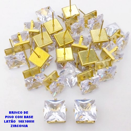 BRINCO NO BRUTO PRONTO PARA O BANHO(POTE) BRINCO BASE EM LATÃO E ZIRCONIA QUADRADA " 10X10MM " / PESO 2.4GR - BRU28199