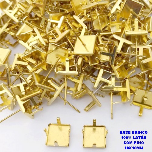 ACESSORIO NO BRUTO PRONTO PARA O BANHO(POTE) BASE PARA BRINCO EM LATÃO E ZIRCONIA QUADRADA " 10X10MM " / PESO 1GR(PAR)VENDIDA POR PAR - BRU28200