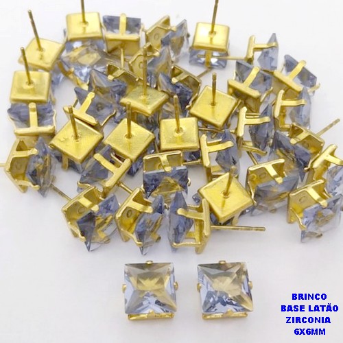 BRINCO NO BRUTO PRONTO PARA O BANHO(POTE) BRINCO BASE EM LATÃO E ZIRCONIA QUADRADA " 8X8MM " / PESO 1.4GR - BRU28206
