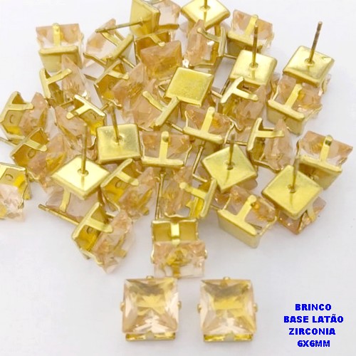 BRINCO NO BRUTO PRONTO PARA O BANHO(POTE) BRINCO BASE EM LATÃO E ZIRCONIA QUADRADA " 8X8MM " / PESO 1.4GR - BRU28209