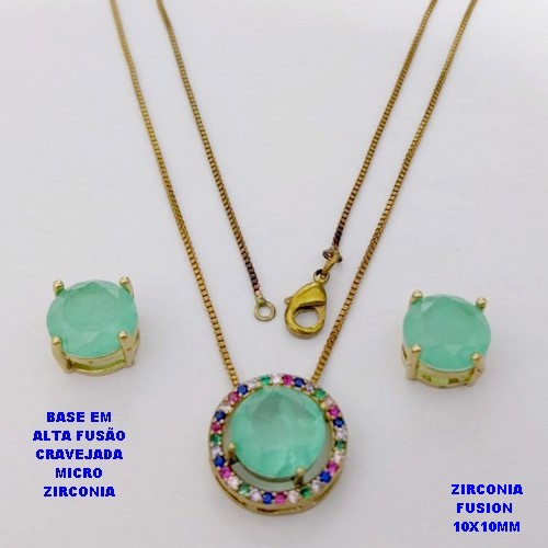 CONJUNTO NO BRUTO PRONTO PARA O BANHO(CX194) CONJUNTO COM CORRENTE VENEZIANA DE 45CM PINGENTE E BRINCO EM ALTA FUSÃO(ZIRCONIA FUSION)" 10X10MM" / PESO 5.8GR - BRU28214