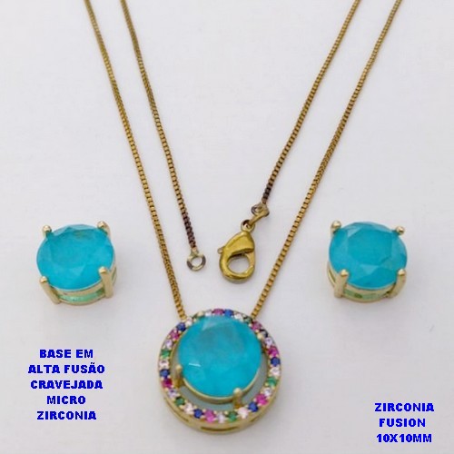 CONJUNTO NO BRUTO PRONTO PARA O BANHO(CX194) CONJUNTO COM CORRENTE VENEZIANA DE 45CM PINGENTE E BRINCO EM ALTA FUSÃO(ZIRCONIA FUSION)" 10X10MM" / PESO 5.8GR - BRU28216