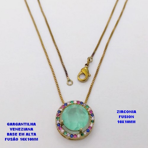 GARGANTILHA NO BRUTO PRONTO PARA O BANHO(CX194) GARGANTILHA COM CORRENTE VENEZIANA DE 45CM PINGENTE EM ALTA FUSÃO(ZIRCONIA FUSION)" 10X10MM" / PESO 5.8GR - BRU28223