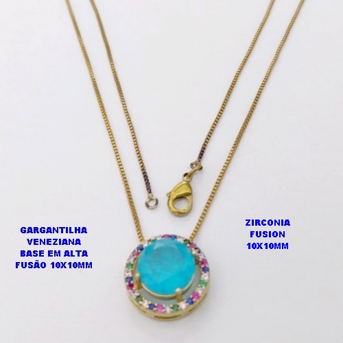 GARGANTILHA NO BRUTO PRONTO PARA O BANHO(CX194) GARGANTILHA COM CORRENTE VENEZIANA DE 45CM PINGENTE EM ALTA FUSÃO(ZIRCONIA FUSION)" 10X10MM" / PESO 5.8GR - BRU28225