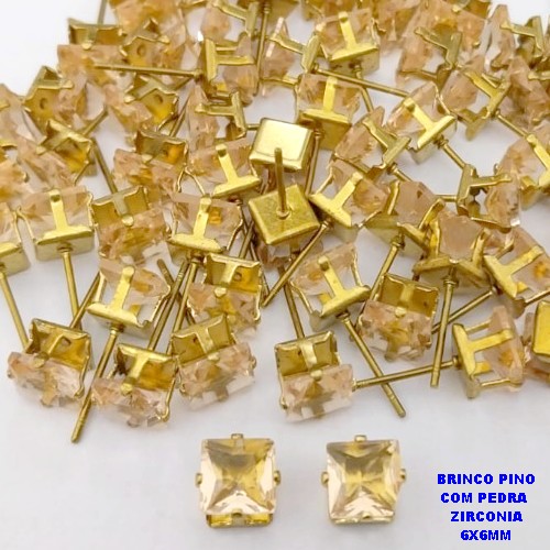 BRINCO NO BRUTO PRONTO PARA O BANHO(POTE) BRINCO BASE EM LATÃO E ZIRCONIA QUADRADA " 8X8MM " / PESO 0,09GR - BRU28227