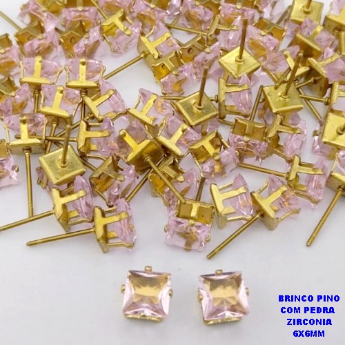 BRINCO NO BRUTO PRONTO PARA O BANHO(POTE) BRINCO BASE EM LATÃO E ZIRCONIA QUADRADA " 8X8MM " / PESO 0,09GR - BRU28228