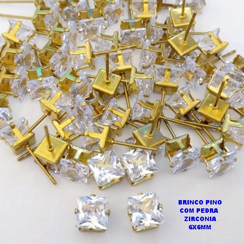 BRINCO NO BRUTO PRONTO PARA O BANHO(POTE) BRINCO BASE EM LATÃO E ZIRCONIA QUADRADA " 8X8MM " / PESO 0,09GR - BRU28234
