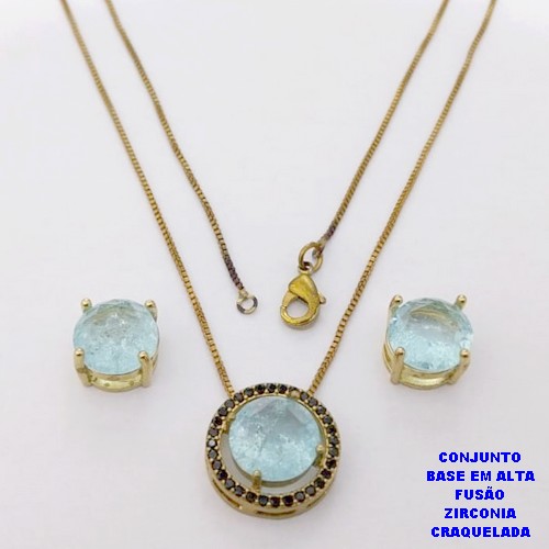 CONJUNTO NO BRUTO PRONTO PARA O BANHO(CX194) CONJUNTO COM CORRENTE VENEZIANA DE 45CM PINGENTE E BRINCO EM ALTA FUSÃO(ZIRCONIA CRAQUELADA)" 10X10MM" / PESO 5.8GR - BRU28235