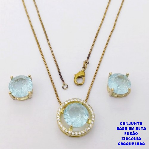 CONJUNTO NO BRUTO PRONTO PARA O BANHO(CX194) CONJUNTO COM CORRENTE VENEZIANA DE 45CM PINGENTE E BRINCO EM ALTA FUSÃO(ZIRCONIA CRAQUELADA)" 10X10MM" / PESO 5.8GR - BRU28238
