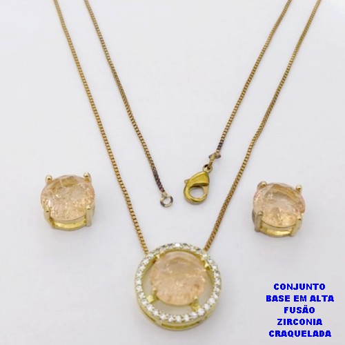 CONJUNTO NO BRUTO PRONTO PARA O BANHO(CX194) CONJUNTO COM CORRENTE VENEZIANA DE 45CM PINGENTE E BRINCO EM ALTA FUSÃO(ZIRCONIA CRAQUELADA)" 10X10MM" / PESO 5.8GR - BRU28239
