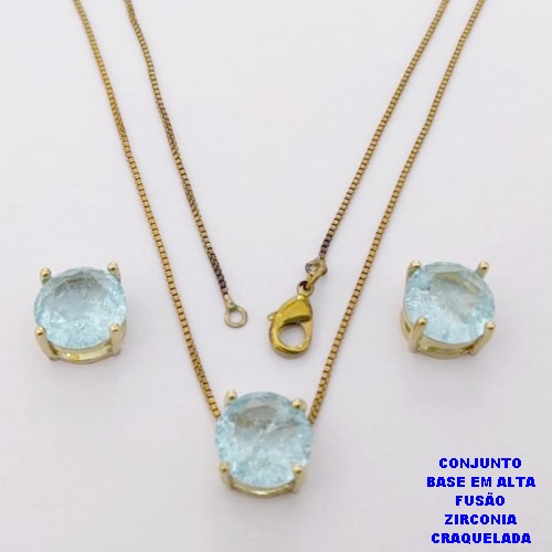 CONJUNTO NO BRUTO PRONTO PARA O BANHO(CX194) CONJUNTO COM CORRENTE VENEZIANA DE 45CM PINGENTE E BRINCO EM ALTA FUSÃO(ZIRCONIA CRAQUELADA)" 10X10MM" / PESO 5.8GR - BRU28242
