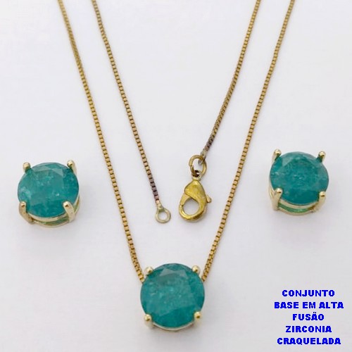 CONJUNTO NO BRUTO PRONTO PARA O BANHO(CX194) CONJUNTO COM CORRENTE VENEZIANA DE 45CM PINGENTE E BRINCO EM ALTA FUSÃO(ZIRCONIA CRAQUELADA)" 10X10MM" / PESO 5.8GR - BRU28243