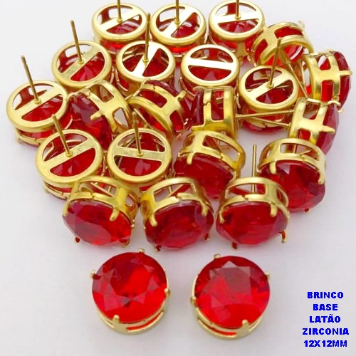 BRINCO NO BRUTO PRONTO PARA O BANHO(POTE) BRINCO COM BASE EM LATÃO E PEDRA DE ZIRCONIA)" 12X12MM" / PESO 3.2GR - BRU28244
