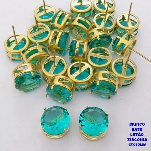 BRINCO NO BRUTO PRONTO PARA O BANHO(POTE) BRINCO COM BASE EM LATÃO E PEDRA DE ZIRCONIA)" 12X12MM" / PESO 3.2GR - BRU28246