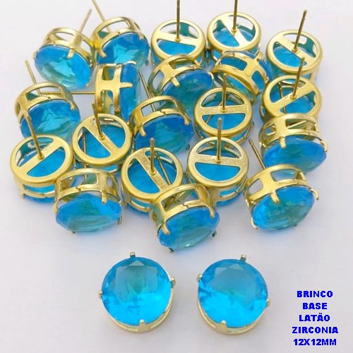 BRINCO NO BRUTO PRONTO PARA O BANHO(POTE) BRINCO COM BASE EM LATÃO E PEDRA DE ZIRCONIA)" 12X12MM" / PESO 3.2GR - BRU28249