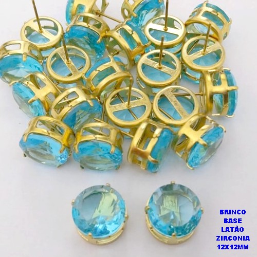 BRINCO NO BRUTO PRONTO PARA O BANHO(POTE) BRINCO COM BASE EM LATÃO E PEDRA DE ZIRCONIA)" 12X12MM" / PESO 3.2GR - BRU28252
