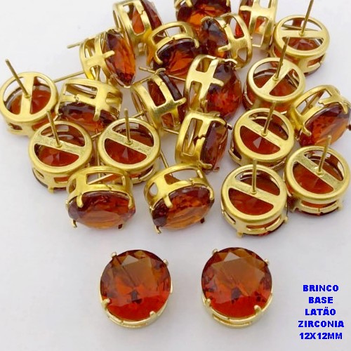 BRINCO NO BRUTO PRONTO PARA O BANHO(POTE) BRINCO COM BASE EM LATÃO E PEDRA DE ZIRCONIA)" 12X12MM" / PESO 3.2GR - BRU28254