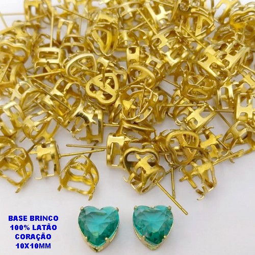 BASE NO BRUTO PRONTO PARA O BANHO (POTE) BASE 100% LATÃO CORAÇÃO 10X10MM ( VENDIDA POR PAR) - PESO 0,08GR - BRU28286
