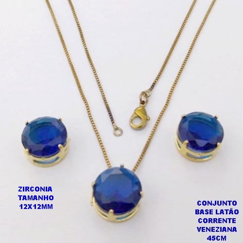 CONJUNTO NO BRUTO PRONTO PARA O BANHO(pote)COM CORRENTE VENEZIANA DE 45CM / BRINCO E PINGENTE DE ZIRCONIA COM BASE DE PINO EM LATÃO " 12X12MM " / PESO 7,9GR - BRU28247A