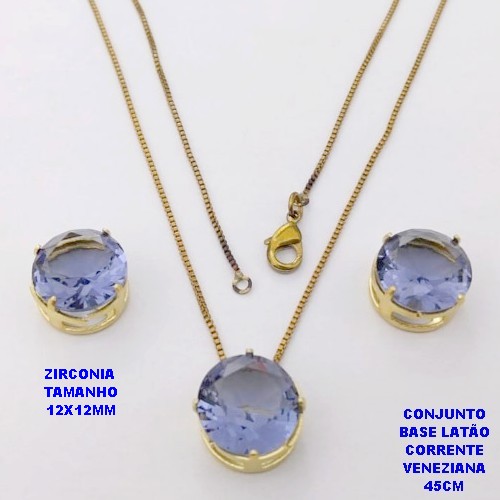 CONJUNTO NO BRUTO PRONTO PARA O BANHO(pote)COM CORRENTE VENEZIANA DE 45CM / BRINCO E PINGENTE DE ZIRCONIA COM BASE DE PINO EM LATÃO " 12X12MM " / PESO 7,9GR - BRU28245A