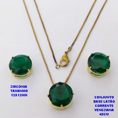CONJUNTO NO BRUTO PRONTO PARA O BANHO(pote)COM CORRENTE VENEZIANA DE 45CM / BRINCO E PINGENTE DE ZIRCONIA COM BASE DE PINO EM LATÃO " 12X12MM " / PESO 7,9GR - BRU282450A