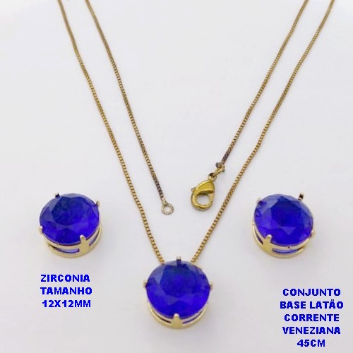 CONJUNTO NO BRUTO PRONTO PARA O BANHO(pote)COM CORRENTE VENEZIANA DE 45CM / BRINCO E PINGENTE DE ZIRCONIA COM BASE DE PINO EM LATÃO " 12X12MM " / PESO 7,9GR - BRU28253A