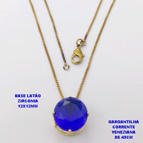 GARGANTILHA NO BRUTO PRONTO PARA O BANHO(pote)COM CORRENTE VENEZIANA DE 45CM / PINGENTE DE ZIRCONIA COM BASE DE PINO EM LATÃO " 12X12MM " / PESO 3.3GR - BRU28253B
