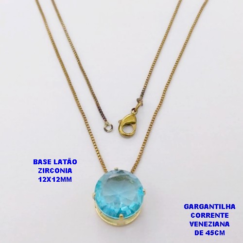 GARGANTILHA NO BRUTO PRONTO PARA O BANHO(pote)COM CORRENTE VENEZIANA DE 45CM / PINGENTE DE ZIRCONIA COM BASE DE PINO EM LATÃO " 12X12MM " / PESO 3.3GR - BRU28252B