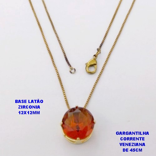 GARGANTILHA NO BRUTO PRONTO PARA O BANHO(pote)COM CORRENTE VENEZIANA DE 45CM / PINGENTE DE ZIRCONIA COM BASE DE PINO EM LATÃO " 12X12MM " / PESO 3.3GR - BRU28254B