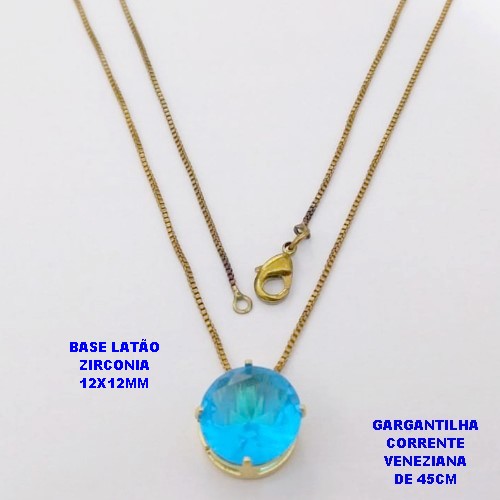 GARGANTILHA NO BRUTO PRONTO PARA O BANHO(pote)COM CORRENTE VENEZIANA DE 45CM / PINGENTE DE ZIRCONIA COM BASE DE PINO EM LATÃO " 12X12MM " / PESO 3.3GR - BRU28249B