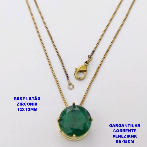 GARGANTILHA NO BRUTO PRONTO PARA O BANHO(pote)COM CORRENTE VENEZIANA DE 45CM / PINGENTE DE ZIRCONIA COM BASE DE PINO EM LATÃO " 12X12MM " / PESO 3.3GR - BRU28250B