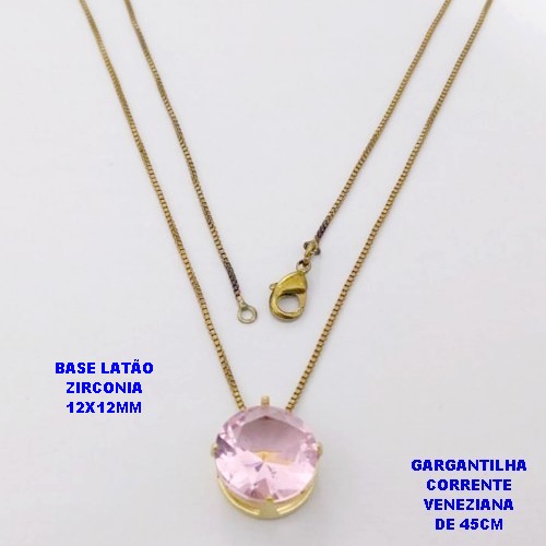 GARGANTILHA NO BRUTO PRONTO PARA O BANHO(pote)COM CORRENTE VENEZIANA DE 45CM / PINGENTE DE ZIRCONIA COM BASE DE PINO EM LATÃO " 12X12MM " / PESO 3.3GR - BRU28251B