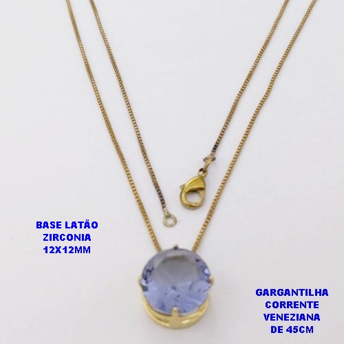 GARGANTILHA NO BRUTO PRONTO PARA O BANHO(pote)COM CORRENTE VENEZIANA DE 45CM / PINGENTE DE ZIRCONIA COM BASE DE PINO EM LATÃO " 12X12MM " / PESO 3.3GR - BRU28245B