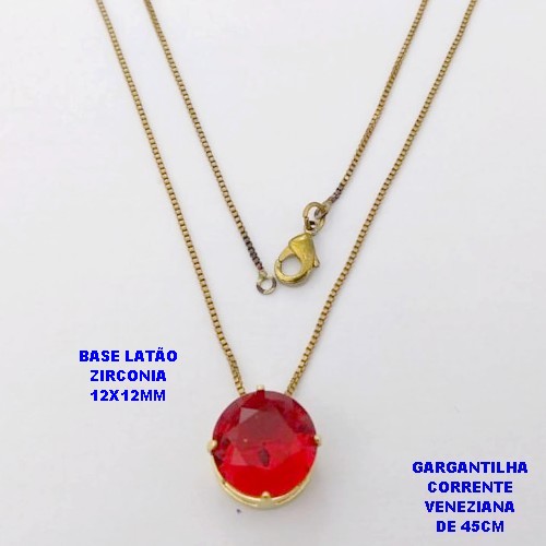 GARGANTILHA NO BRUTO PRONTO PARA O BANHO(pote)COM CORRENTE VENEZIANA DE 45CM / PINGENTE DE ZIRCONIA COM BASE DE PINO EM LATÃO " 12X12MM " / PESO 3.3GR - BRU28244B