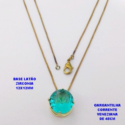 GARGANTILHA NO BRUTO PRONTO PARA O BANHO(pote)COM CORRENTE VENEZIANA DE 45CM / PINGENTE DE ZIRCONIA COM BASE DE PINO EM LATÃO " 12X12MM " / PESO 3.3GR - BRU28246B